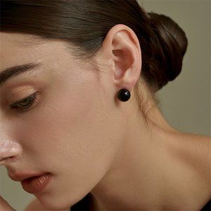 8mm Natural obsidian earrings in 925 Stering Silver